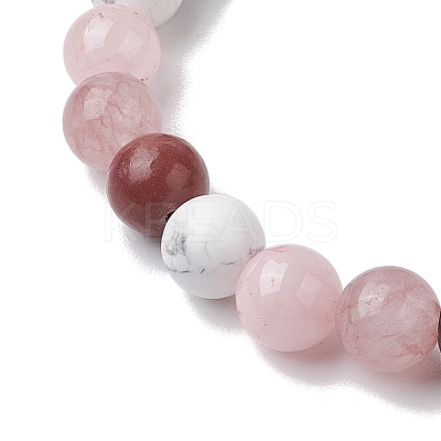 8.5mm Round Natural Rhodonite & Howlite & Strawberry Quartz & Rose Quartz  Bead Stretch Bracelets for Women BJEW-JB10944-06-1