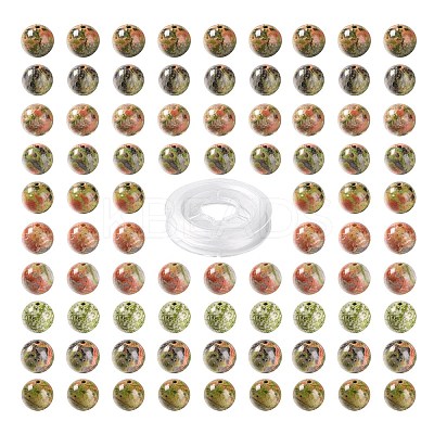 100Pcs 8mm Natural Unakite Round Beads DIY-LS0002-18-1