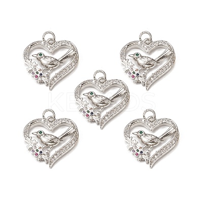 Brass Micro Pave Cubic Zirconia Bird Pendants KK-E068-VB009-1