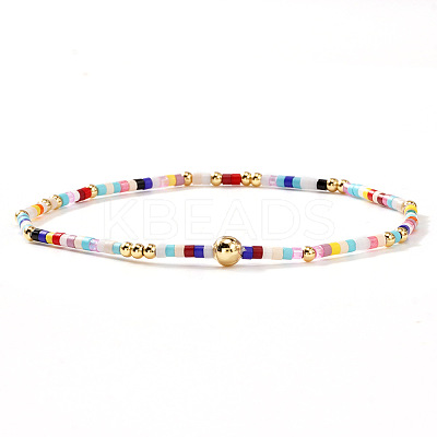 Bohemian Glass Seed Beads & Brass Stretch Bracelets for Women TI8364-14-1