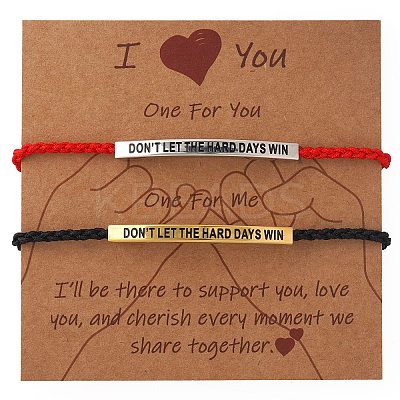 2Pcs DON'T LET THE HARD DAYS WIN 304 Stainless Steel Charm Motivational Quote Bracelets FG5463-5-1
