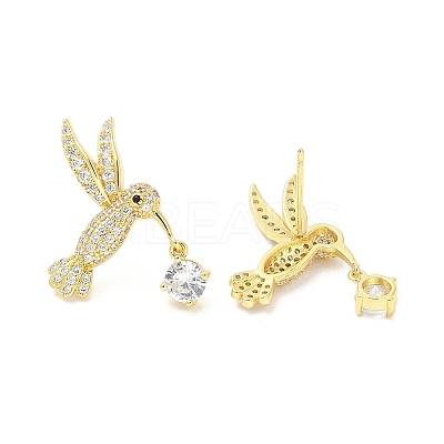 Rack Plating Brass Micro Pave Clear Cubic Zirconia Stud Earrings for Women EJEW-M260-22G-1