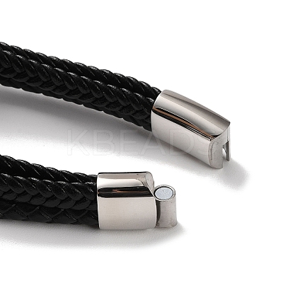 Men's Braided Black PU Leather Cord Multi-Strand Bracelets BJEW-K243-09AS-1