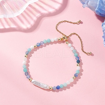 Natural & Synthetic Gemstone & Nuggets Baroque Pearl Keshi Pearl Beads Slider Bracelets BJEW-JB13260-01-1