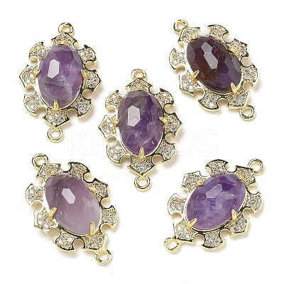 Natural Amethyst Faceted Oval Connector Charms G-G181-06G-03-1