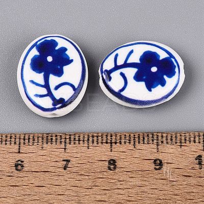 Hand Painted Tulip Flower Oval Porcelain Beads PORC-N012-11H-1