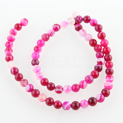 Natural Striped Agate/Banded Agate Round Bead Strands G-E232-08-1