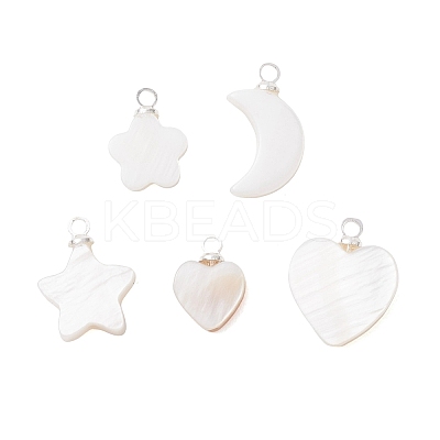 Natural Freshwater Shell Flower Star Heart Charms with Brass Bails PALLOY-JF05098-1