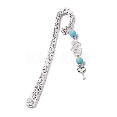 Mother's Day Key & Infinity Love Heart Pendant Bookmark with Synthetic Imperial Jasper AJEW-JK00259-06-1