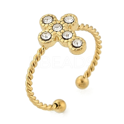 304 Stainless Steel Crystal Rhinestone Cuff Rings for Women RJEW-G338-03G-1
