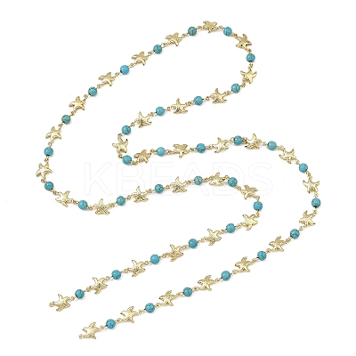 3Pcs 3 Styles Ocean Synthetic Turquoise & Natural Flower Amazonite & Synthetic Turquoise & 304 Stainless Steel Starfish Handmade Beads Chains AJEW-JB01655-03-1