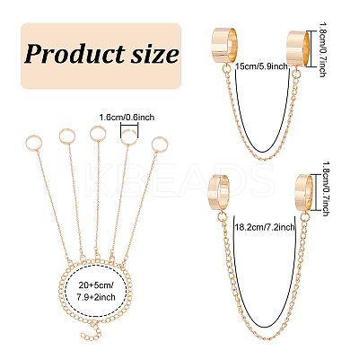 4 Set 4 Style Color 4 Finger Chain Linkes Cuff Rings & 5 Finger Rings Bracelets SJEW-AN0001-05-1