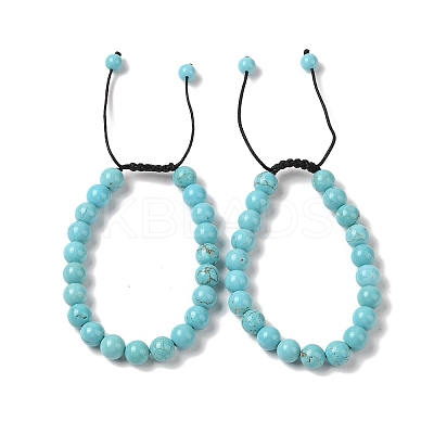 8mm Round Natural Crackle Turquoise Braided Bead Bracelets BJEW-C067-01B-10-1