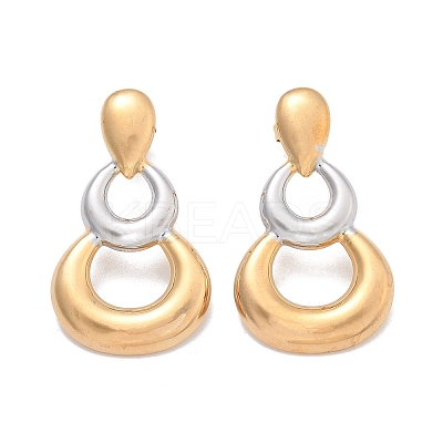 304 Stainless Steel Two Tone Gourd Dangle Stud Earrings EJEW-C142-15PG-1