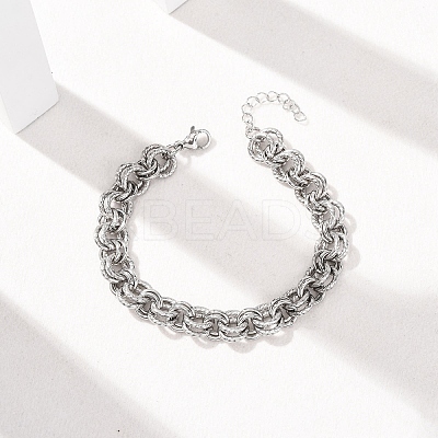 Twisted 304 Stainless Steel Double Ring Link Chains Bracelets for Women BJEW-G780-06P-02-1