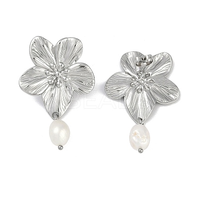 304 Stainless Steel Flower Stud Earrings EJEW-Z075-06P-1