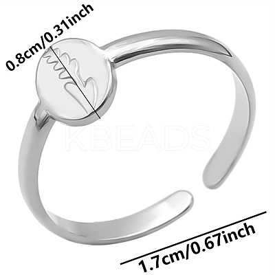 Minimalist Oval with Flower 304 Stainless Steel Wide Band Cuff Open Rings for Women PL9348-1-1