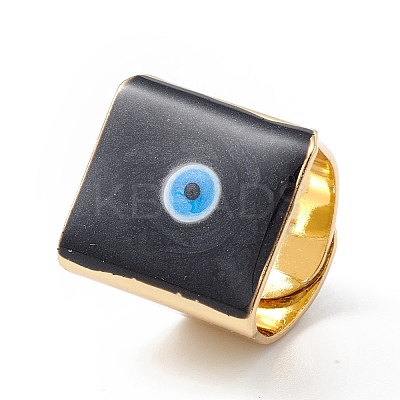 Square Enamel with Evil Eye Wide Band Finger Rings RJEW-A014-02G-08-1