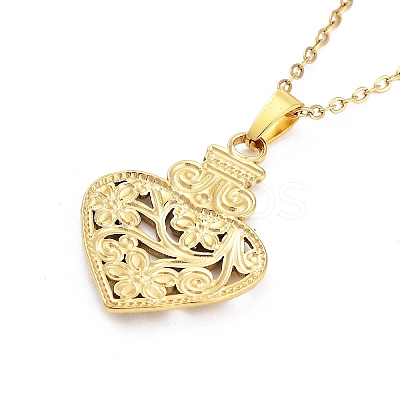 Heart with Flower 304 Stainless Steel Pendant Necklaces NJEW-G083-02E-G-1