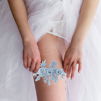 3D Flower Embroidery Polyester Lace Elastic Bridal Garters AJEW-WH0470-02A-1