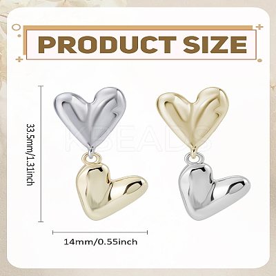 1Pair Two Tone Heart Metal Dangle Stud Earrings for Women EJEW-LP0008-042-1