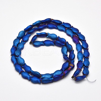 Full Plated Frosted Electroplate Glass Fish Beads Strands EGLA-M001-B02-1
