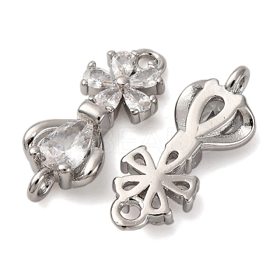 Brass Pave Clear Cubic Zirconia Flower Connector Charms KK-P308-43P-1