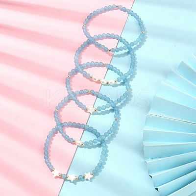 5Pcs 5 Style Natural Dyed White Jade & Pearl & Shell Star Beaded Stretch Bracelets Set BJEW-JB09495-05-1
