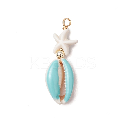 Cowrie Shell Enamel & Synthetic Turquoise Starfish Pendants PALLOY-JF03406-01-1
