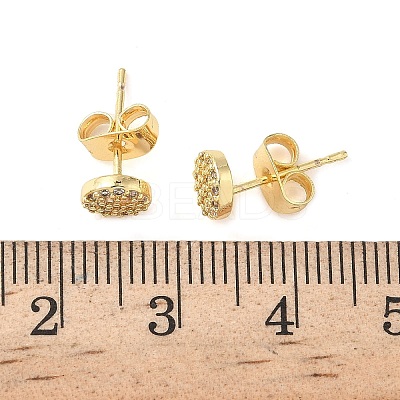 Round Brass Micro Pave Clear Cubic Zirconia Stud Earrings EJEW-Z144-10G-1
