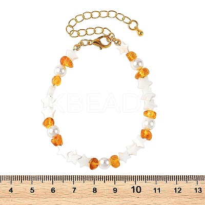 Natural Freshwater Shell Star & Shell Pearl & Natural Amber Chip Beaded Bracelets BJEW-JB14321-1