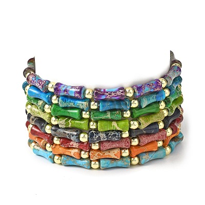 Natural Dyed Imperial Jasper Beads Stretch Bracelets for Men Women BJEW-L171-03A-1