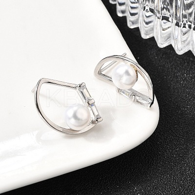 925 Sterling Silver Clear Cubic Zirconia Round Stud Earrings EJEW-L300-01P-1