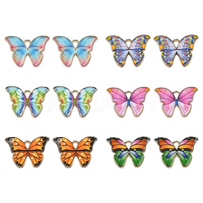 12Pcs 6 Colors Light Gold Tone Alloy Enamel Pendants ENAM-YW0003-45-1