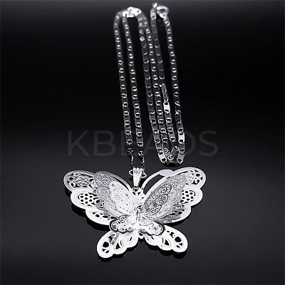 201 Stainless Steel Crystal Rhinestone 3D Hollow Butterfly Pendant Necklaces for Women NJEW-K283-30P-1