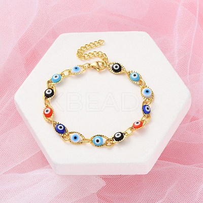 Evil Eye Brass Link Bracelets for Woamn BJEW-S157-05G-1
