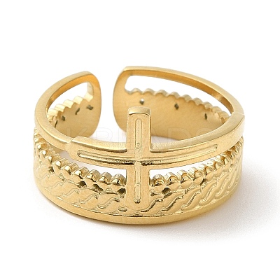304 Stainless Steel Criss Cross Open Cuff Ring for Women RJEW-I098-13G-1
