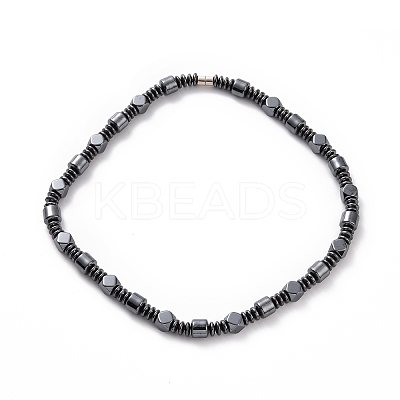 Disc & Column & Polygon Synthetic Hematite Beaded Necklace with Magnetic Clasp for Men Women G-C006-03-1