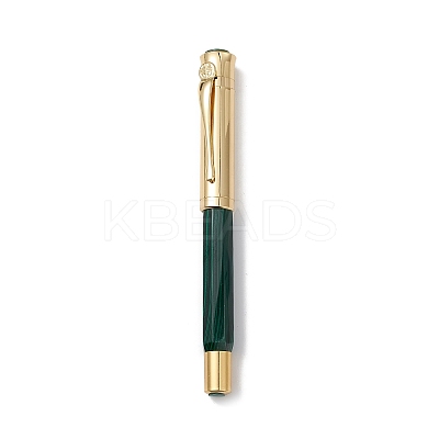 Natural Malachite Brass Pens AJEW-M209-03G-1