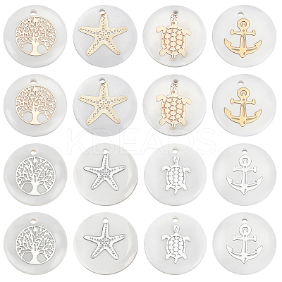 48Pcs 8 Styles Natural Freshwater Shell Pendants SHEL-ME0001-08-1