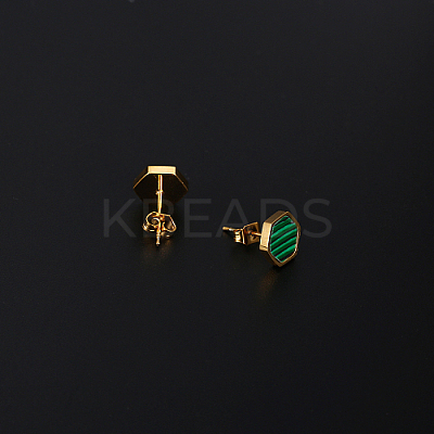 Synthetic Malachite Hexagon Stud Earrings HM7952-1-1