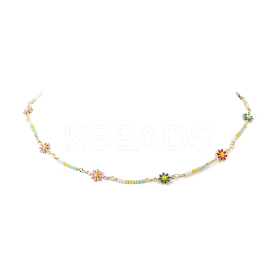 Handmade Brass Flower Link Chain Necklace for Women NJEW-JN04266-1