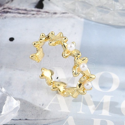 Flower Brass Open Cuff Rings for Women LS-RJEW-R011-09G-01-1