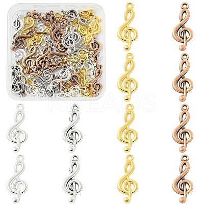 60Pcs 4 Colors Tibetan Style Treble Clef Pendants TIBEP-YW0002-09-1