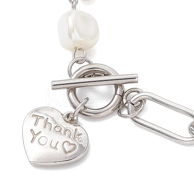 Electroplated Shell Pearl Beads & 304 Stainless Steel Paperclip Chains Beaded Bracelets for Women BJEW-JB12892-1