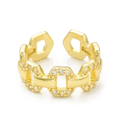 Clear Cubic Zirconia Hollow Out Octagon Open Cuff Ring RJEW-C047-01G-1
