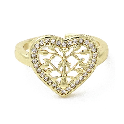 Rack Plating Brass with Clear Cubic Zirconia Cuff Rings RJEW-G308-01E-G-1