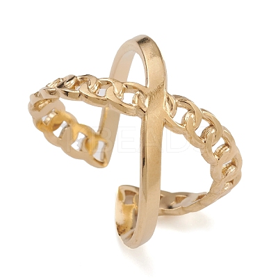 Ion Plating(IP) 304 Stainless Steel Criss Cross Open Cuff Rings for Women RJEW-G285-72G-1