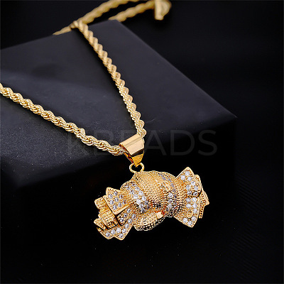 Brass Pave Clear Cubic Zirconia Dollar Pendant Necklaces for Men DC8712-1