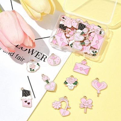 36Pcs 9 Styles Valentine's Day Theme Alloy Enamel Pendants ENAM-FS0002-52-1